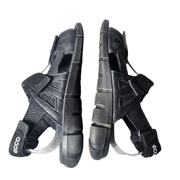 ECCO Sandals Genuine Leather Adjustable Comfortable Black Big Kids 3.5 US - Picture 7 of 11